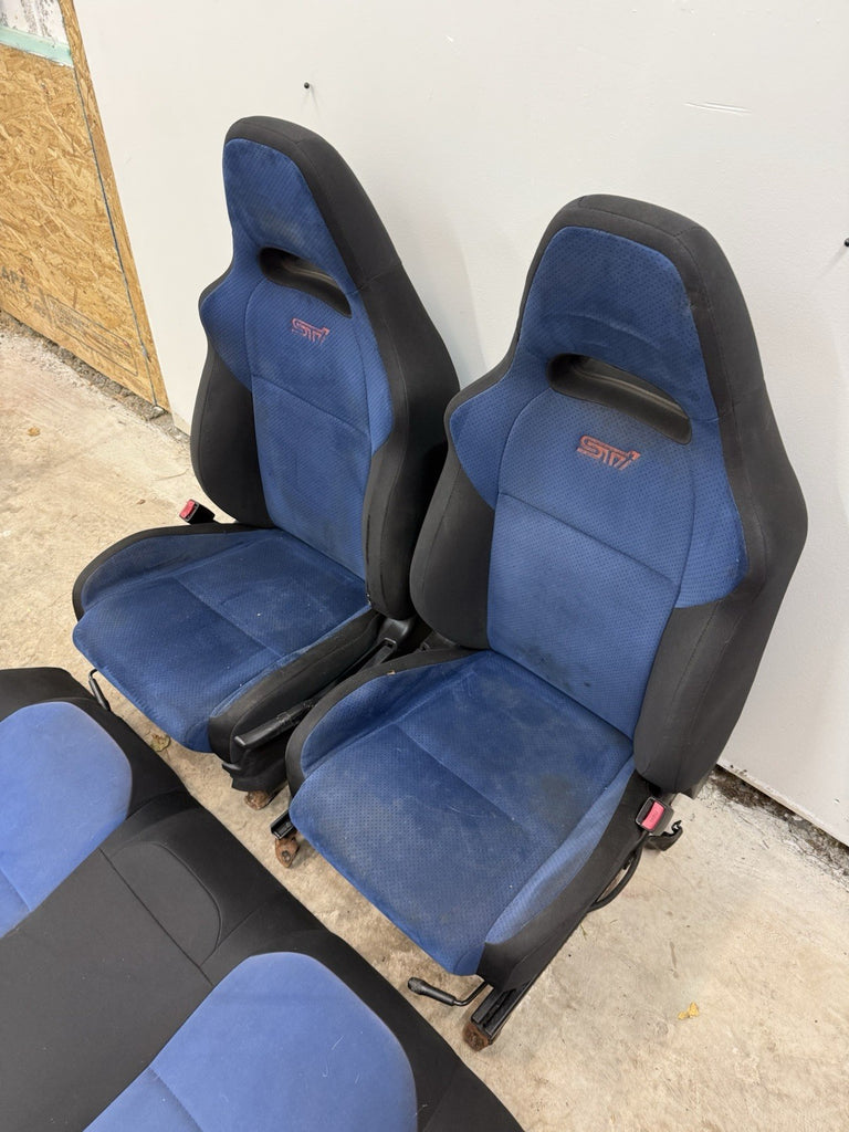 2002-2007 SUBARU WRX STI OEM BLUE ALCANTARA SEAT SET FRONT & REAR #500989