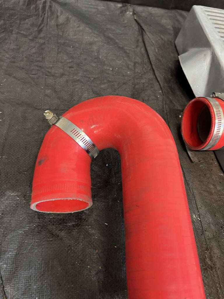 2002-2007 Subaru WRX STi Mishimoto Top-Mount Intercooler Silver Red Hose #518682