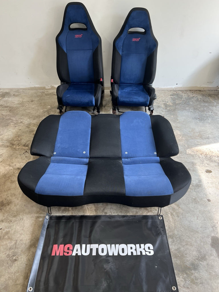 2002-2007 SUBARU WRX STI OEM BLUE ALCANTARA SEAT SET FRONT & REAR #524656