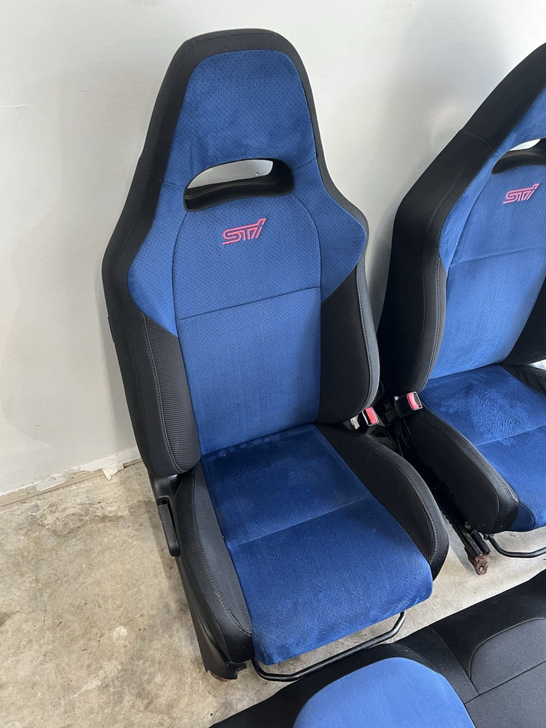 2002-2007 SUBARU WRX STI OEM BLUE ALCANTARA SEAT SET FRONT & REAR #524656
