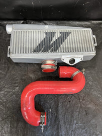 2002-2007 Subaru WRX STi Mishimoto Top-Mount Intercooler Silver Red Hose #518682